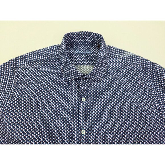 Tasso Elba Size XL 17-17.5 Black Blue White Lavender Ovel Pattern Cotton Shirt - Picture 9 of 9
